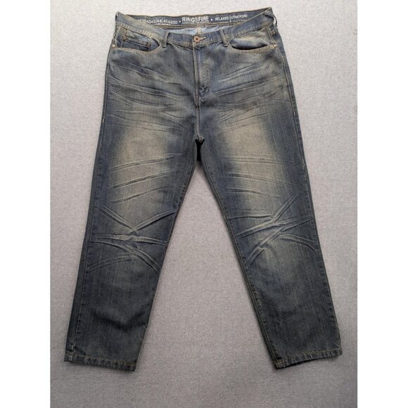 Ring of Fire Jeans Mens 44x32 Blue Relaxed Fit Stratford Denim Zip Fly Faded - Picture 1 of 16